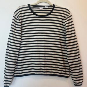 Real Clothes Silk/Cashmere Blend Black/White Striped Crewneck Sweater XL